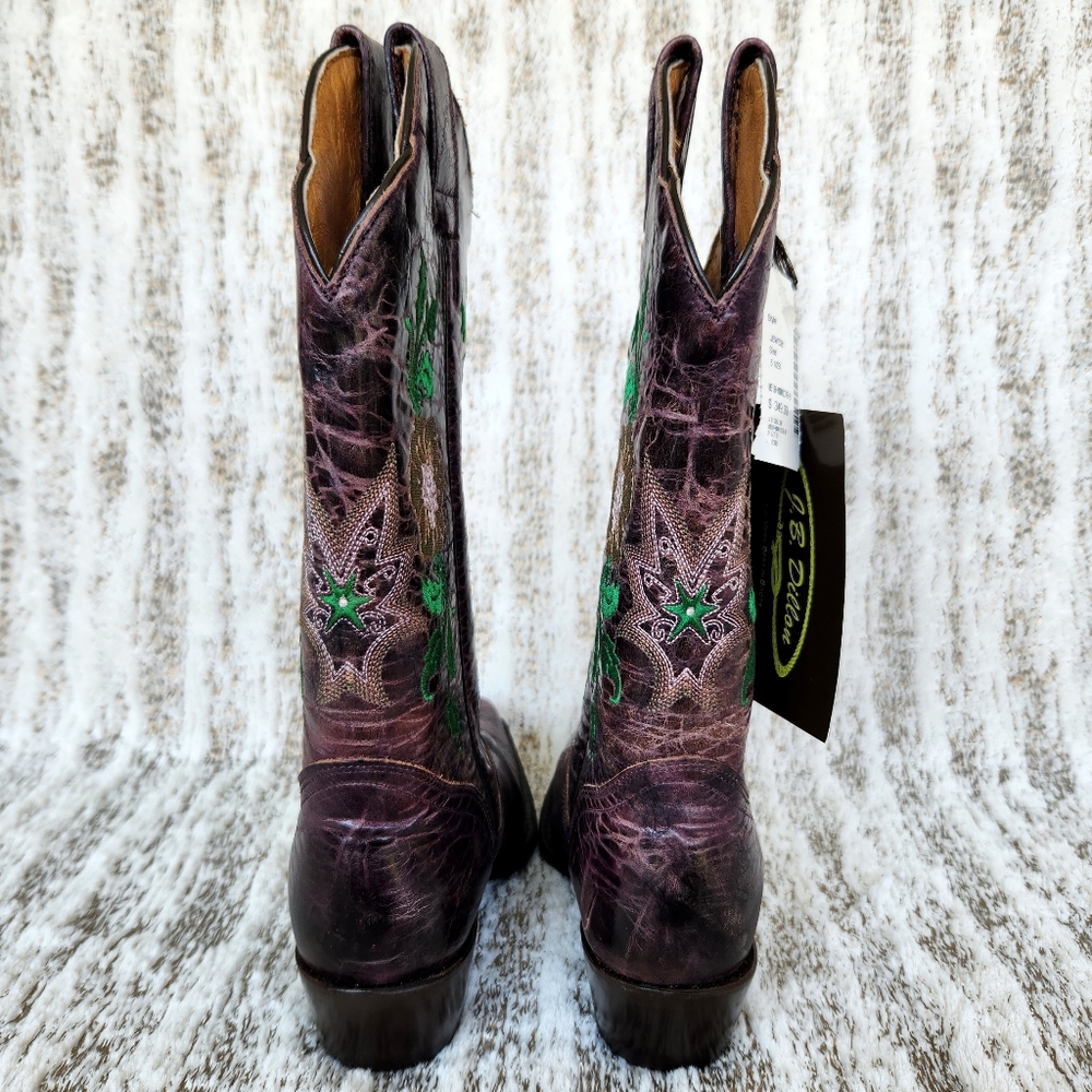 NWT J.B. Dillon Distressed Leather Western Cowboy Boots Floral Women's Size 5.5B - Picture 5 of 13